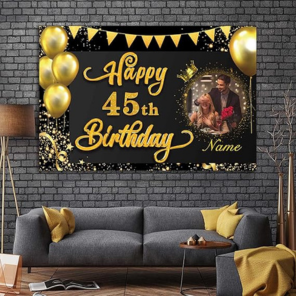 Custom Happy 45th Birthday Decorations Banner -45 Years Old Birthday Decorations Backdrop for Women