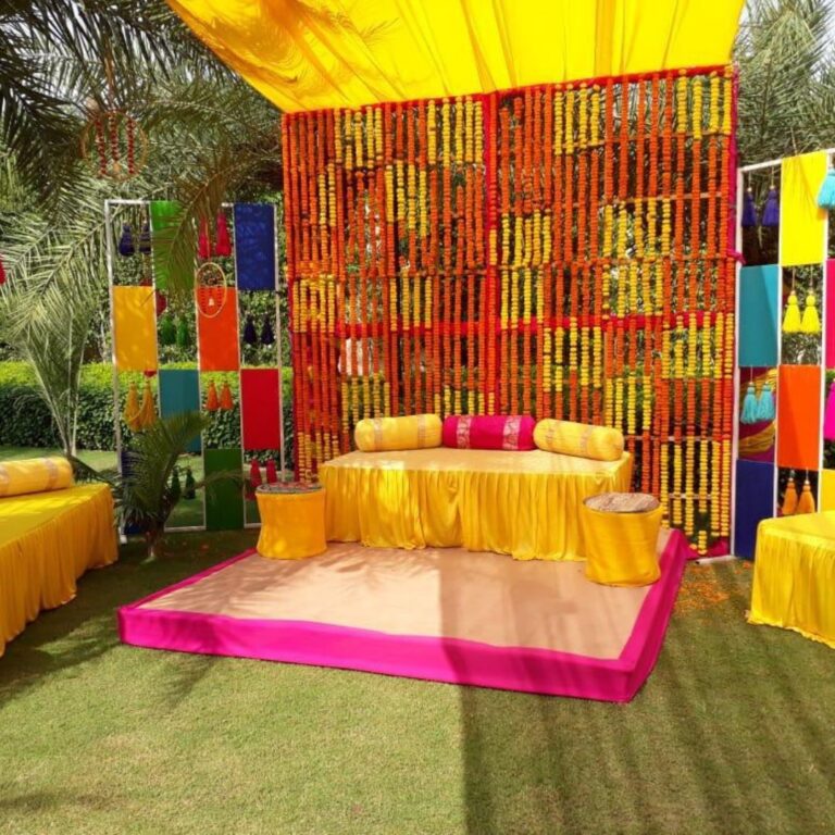 Colorful Haldi Stage Decoration Setup