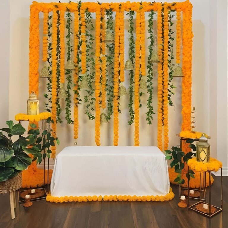 Minimal Floral Haldi Backdrop Setup