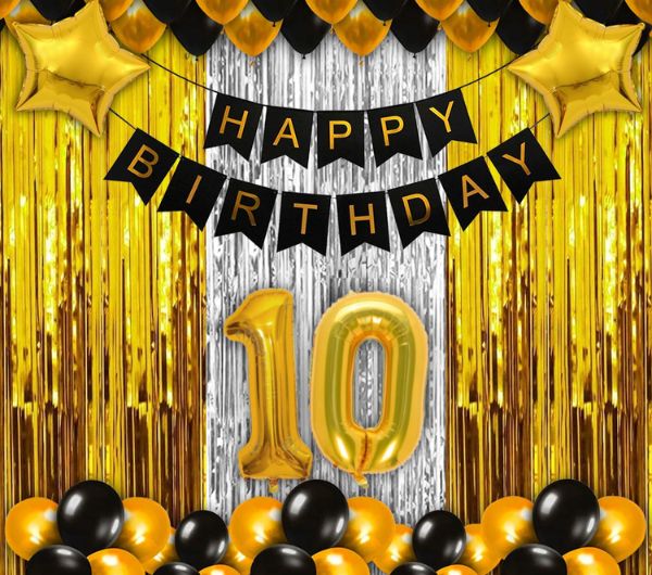 golden and silver 10th birthday decoration