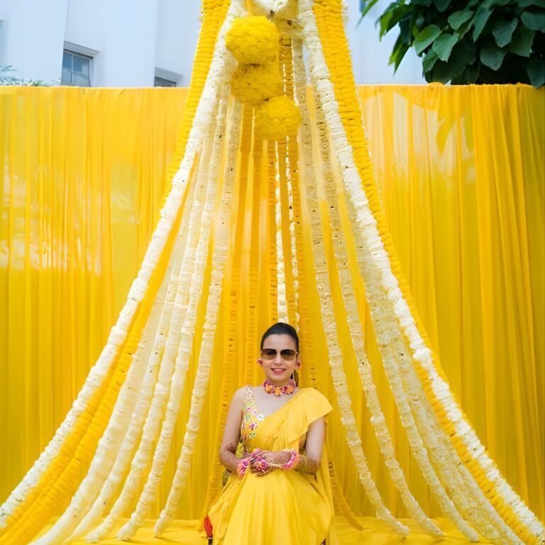 White & Yellow Floral Haldi Backdrop