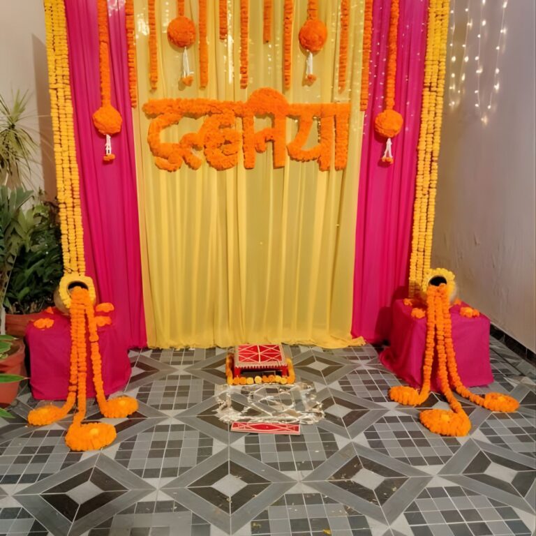 Traditional Draped Haldi Stage Setup