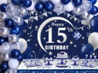 blue and white 15th birthday decoration