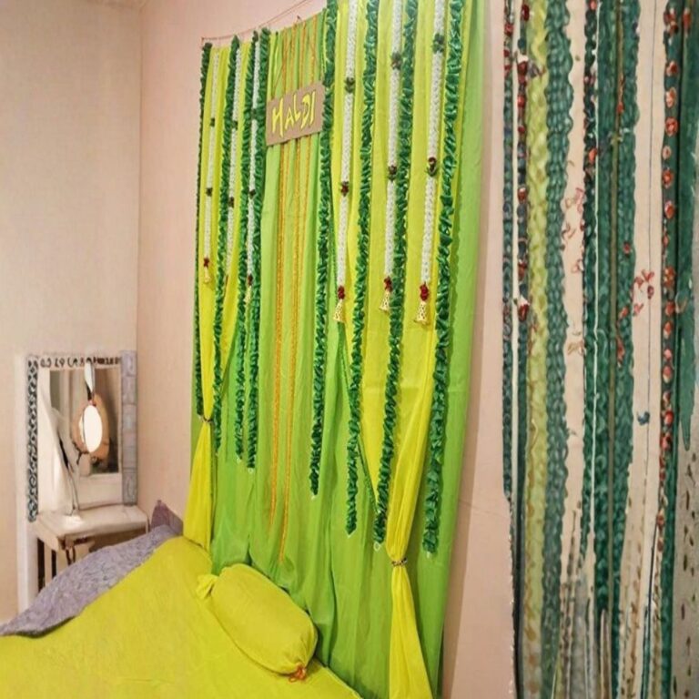 Minimal Green Haldi Backdrop Decoration
