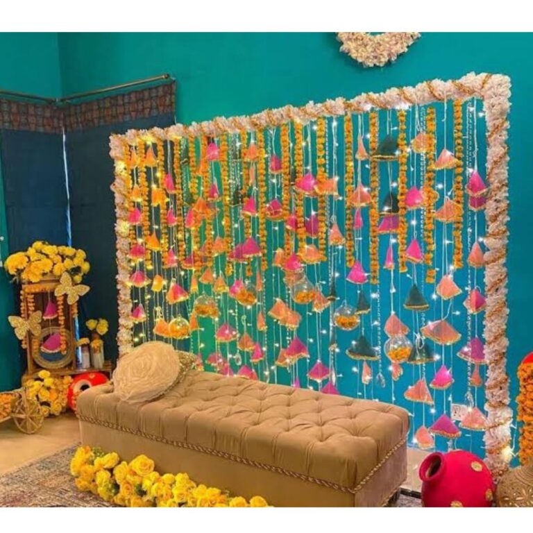 Floral Haldi Bench Backdrop Decoration