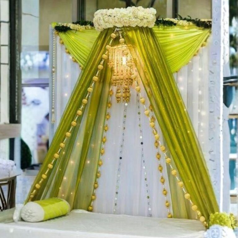 Green & White Haldi Entrance Backdrop