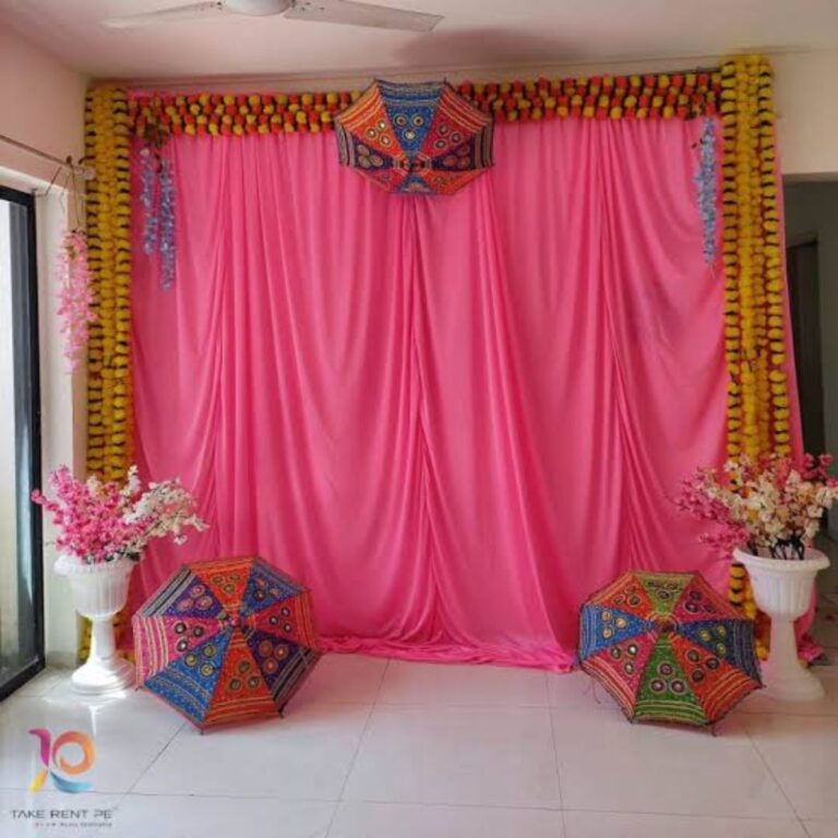 Pink Draped Mehendi Backdrop Decoration