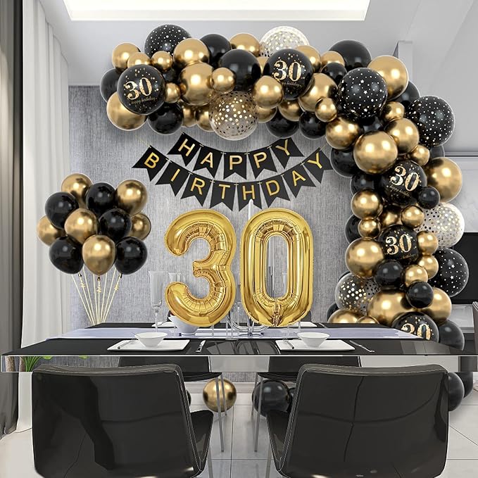 30th Birthday Decoration Kit – Black & Gold Theme for Men & Boys | Masculine & Stylish Party Decorations for 30th Birthday Celebration