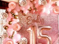 rose gold 15th birthday decoration