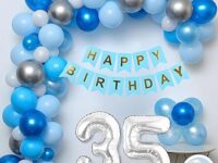 Flyloons 35th Birthday Decoration Items Blue and White Theme