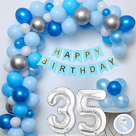 Flyloons 35th Birthday Decoration Items Blue and White Theme