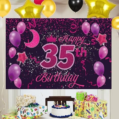 Sweet Happy 35th Birthday Backdrop Banner – 35th Birthday Party Decorations & Supplies | Photo Background for Boys’ Birthday Celebration