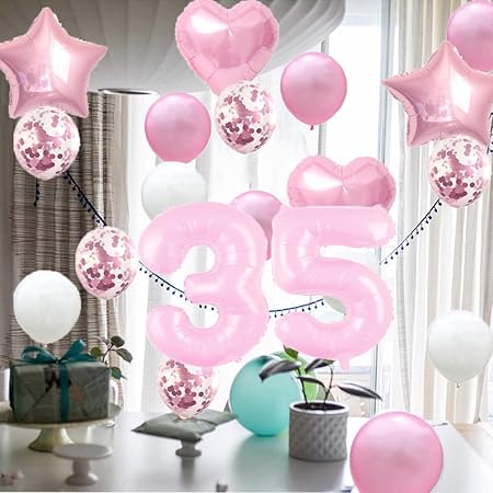 35th Birthday Balloon Kit – Pink Theme | Number 35 Foil Mylar Balloon, Latex Balloons & Party Supplies for Boys & Men | Happy 35th Birthday Decorations