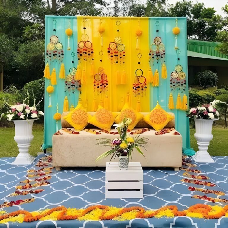Vibrant Haldi Floral Stage Decoration