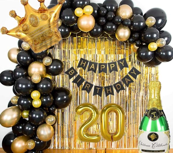 Black and golden 20th birthday decor