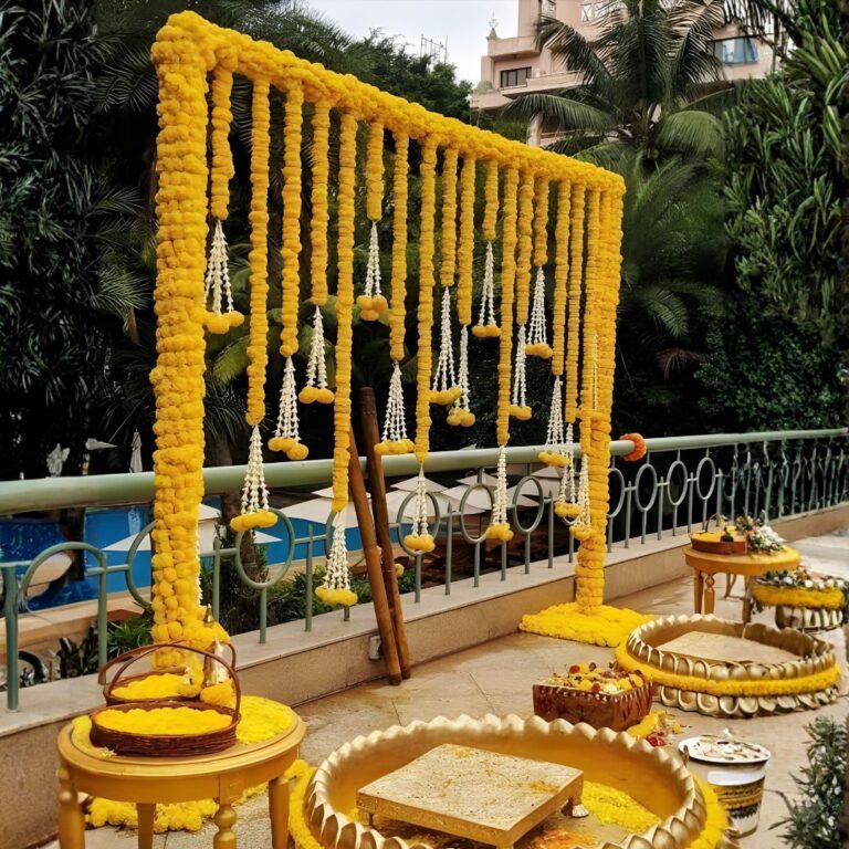 Marigold Frame Haldi Ritual Setup
