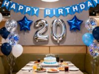 blue and silver birthday decor 20th