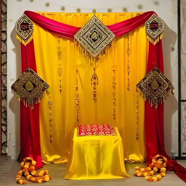 Red & Yellow Haldi Stage Decoration