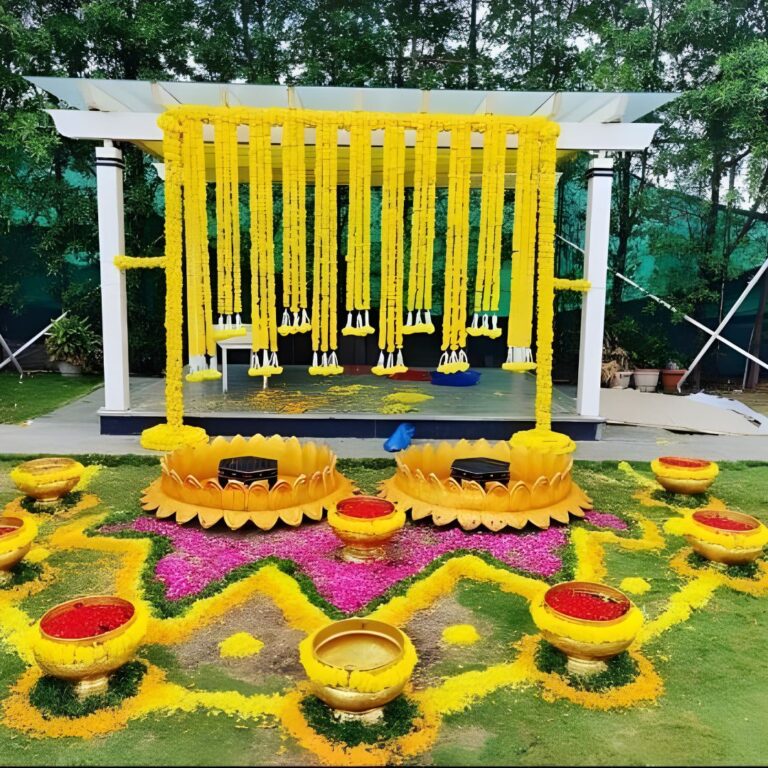 Traditional Floral Haldi Stage Setup