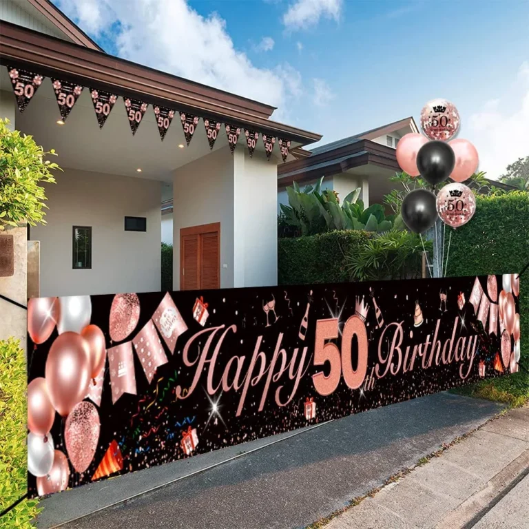 50th Birthday Decorations, Black Rose Gold Happy 50th Birthday Yard Banner, 50th Happy Birthday Balloons for Girlfriend Wife Mother