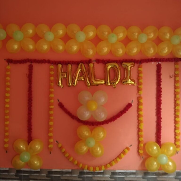Simple Haldi Balloon Decoration Setup