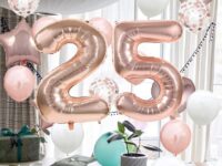 These large number 25 rose gold balloons bundle will complete your