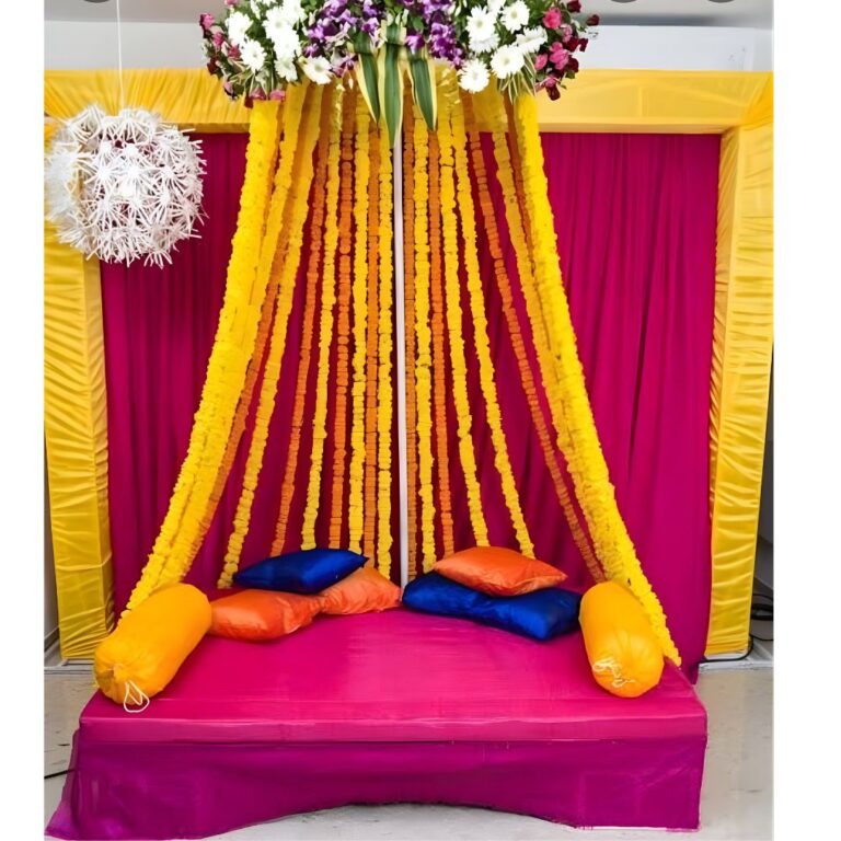 Floral Draped Haldi Backdrop Setup