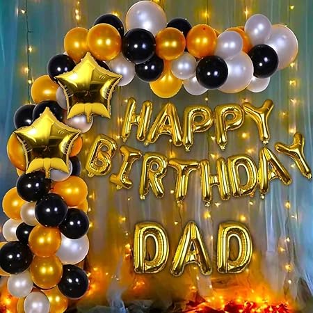 Dad Birthday Decoration Kit Golden, Black & Silver Theme Party Set