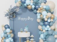 172-Pcs Dusty Blue Balloon Arch Garland Kit – Pastel Blue, Chrome Gold, Sand & White Confetti Balloons for Baby Shower, Boy Shower