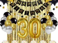 Black and Gold 30th Birthday Decorations Banner Balloon