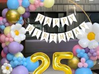 Flyloons 25th Birthday Decoration Kit Multicolor Theme for Boys, | 30 Pcs Mixed Color Balloons with White “Happy Birthday” Paper Banner