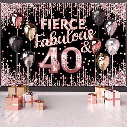 Happy 40th Birthday Backdrop Banner Fierce Fabulous and 40 Decorations for Women