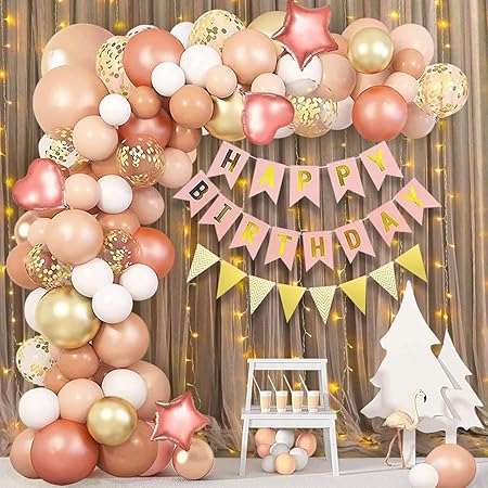 Party Propz 49-Pc Rose Gold Birthday Decoration Kit for Boys Happy Birthday Banner, Rose Gold Balloons & Party Decor Items | Birthday Party Decorations for Boys