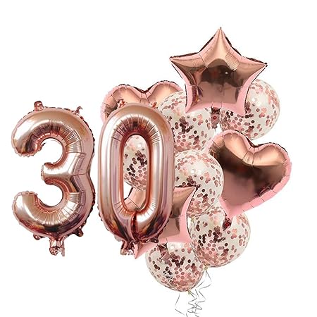Pop The Party 30th Birthday Balloon Set – 14-Pc Multicolor Kit with Number 30 Balloon, Star, Heart & Confetti Balloons | Party Decoration