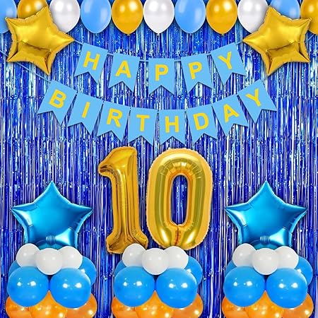 Kings of Things 10th Birthday Decoration Kit for Boys – 39 Pcs Party Set, 10 Year Birthday Decorations, 10th Birthday Party Supplies, Balloons, Banner, Table & Wall Decor