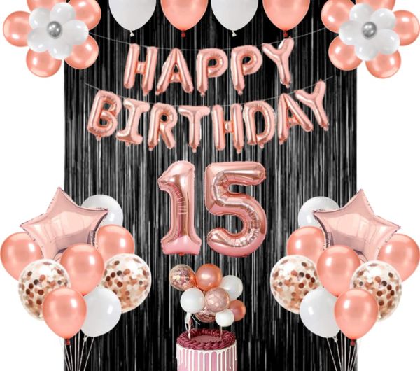 rose and black 15th birthday decoration