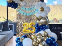 SQUIDSY 25th Birthday Decoration Kit for Boys 64-Pc Complete Party Set | Blue, White & Gold Balloons, Foil Balloons & DIY Birthday Decor Kit