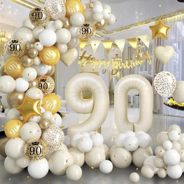 Celebrate a remarkable milestone in timeless style with our elegant 90th Birthday Decoration Set! Featuring a luxurious sand white and gold