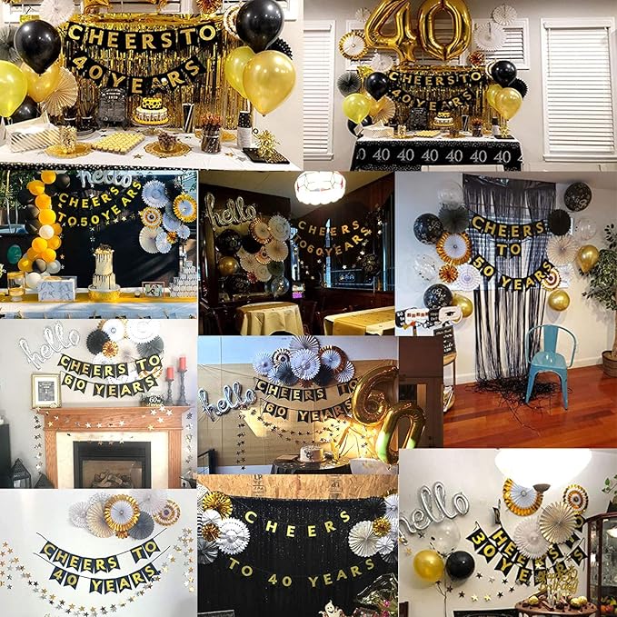 Hombae 40th Birthday Decoration Kit – Elegant 40th Bday Décor for Men | “Cheers to 40 Years” Banner | 40th Anniversary & Birthday Party Supplies Set