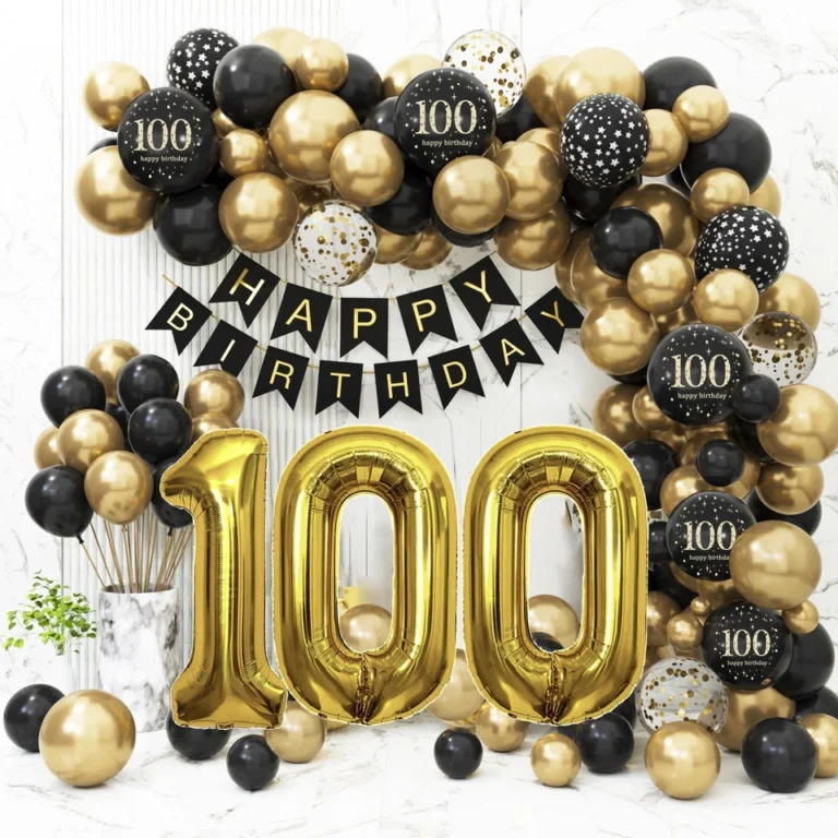 Make the 100th birthday of your loved one truly unforgettable with this Black and Gold 100th Birthday Decoration Set. Perfect for  women, this elegant and festive collection transforms any party space