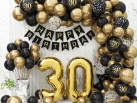 30th Birthday Decorations for Him Her, Black and Gold 30th Birthday