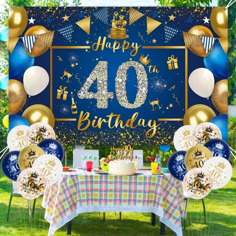 Blue Gold 40th Birthday Decoration Man Woman Happy Birthday Banner Triangle Banner Gold Confetti Balloon