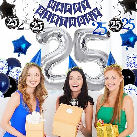 Happy 25th Birthday Party Decorations Blue Party Supplies