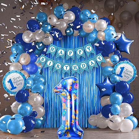 Just Party 1st Birthday Boy Decoration Set – 65-Piece Complete Birthday Party Supplies for Boys’ First Birthday