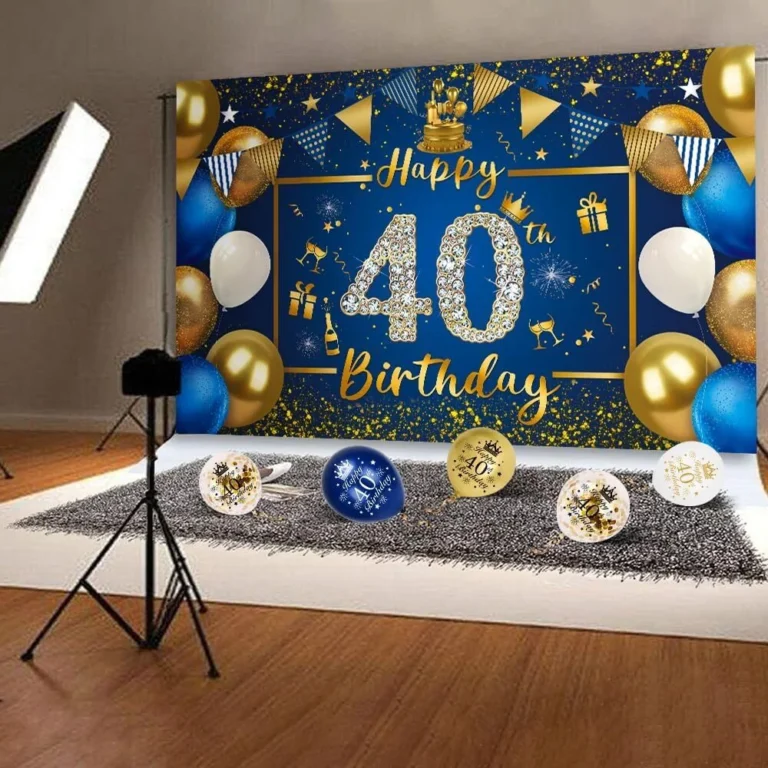 40th Birthday Decoration Kit – Blue & Gold Theme for Men | Happy Birthday Banner, Triangle Flag Banner, Gold Confetti Balloons | 40th Birthday Party Décor Set