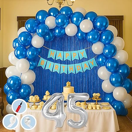 Mystic Toy Store 45th Birthday Decoration Items Blue and White Theme Combination for Boys Girls | 50 Pc Blue White Balloon