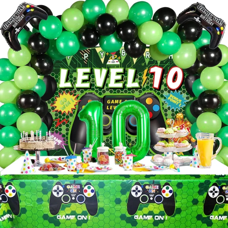 Vlipoeasn 90PCS 10th Birthday Video Game Party Decorations for Boys – Green Theme | Balloons, Banner, Table & Wall Decor, Video Game Party Supplies, DIY Party