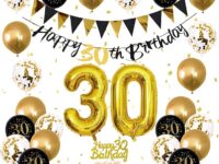Women Happy 30th Balloons Black 30th Banner Cake Topper