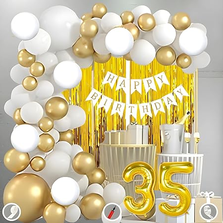 Mystic Toy Store 35th Birthday Decoration Items Golden White Theme