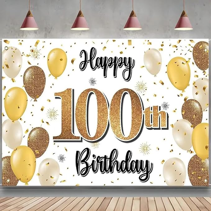 Happy 100th Birthday Large Banner – “Cheers to 100 Years” Wall Photoprop Backdrop, 100th Birthday Party Decorations for Girls & Women